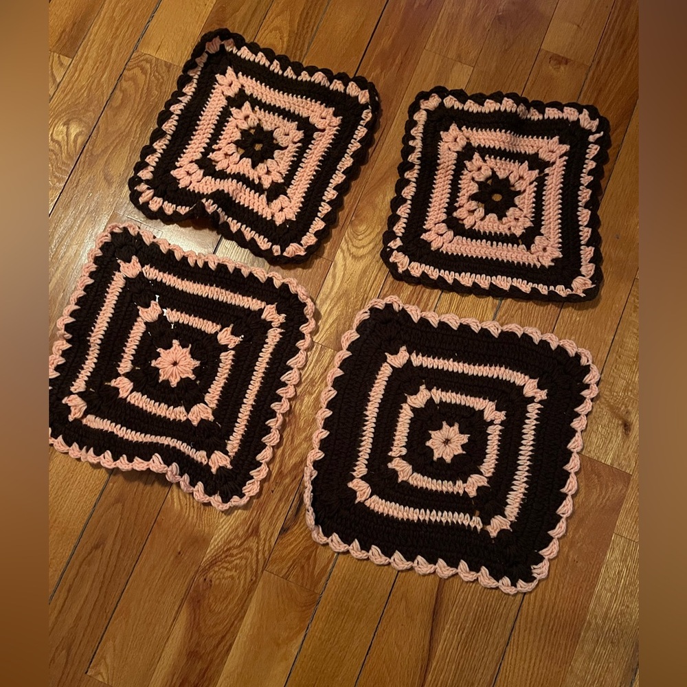 Handmade placemats - Crochet Square Set in Pink and Brown